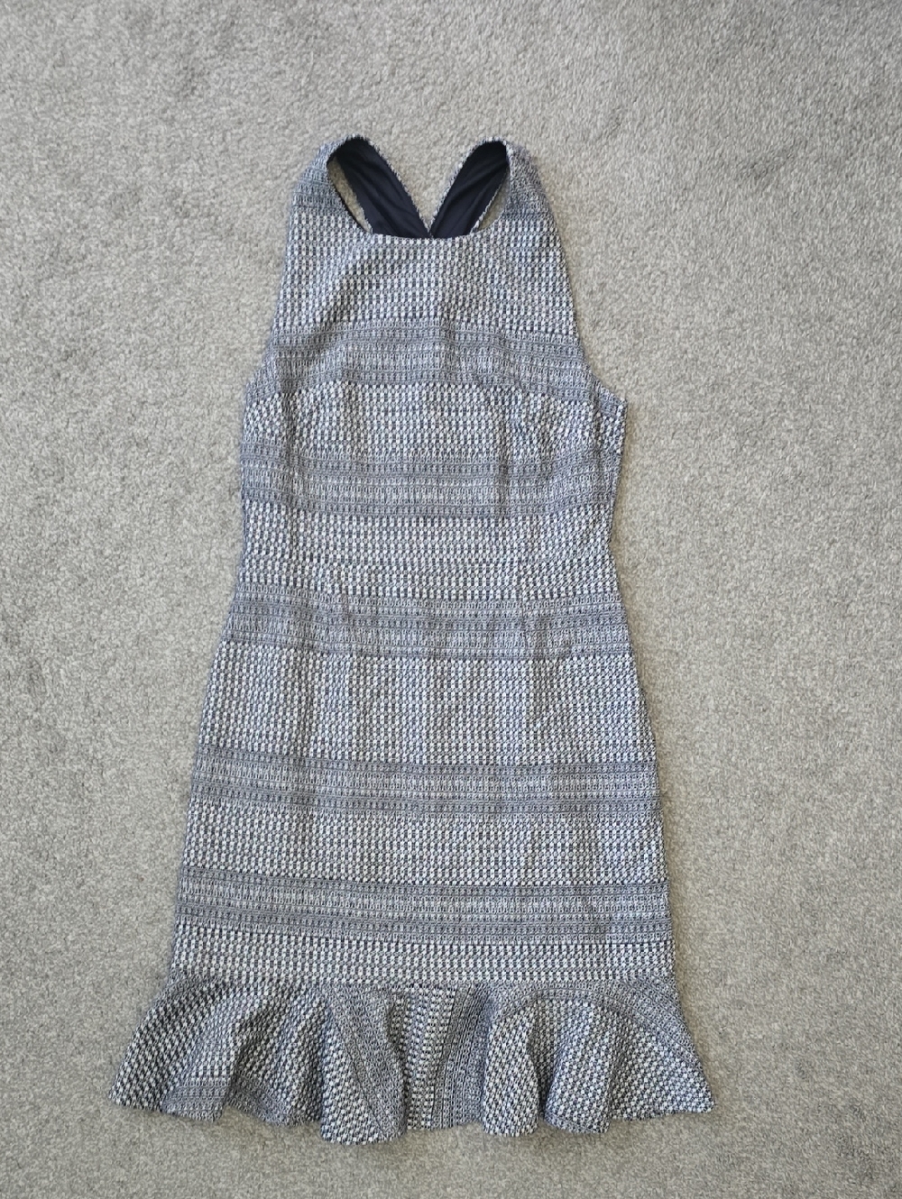Banana Republic Navy/White Textured Knit Dress W Criss Cross Detail On The Back